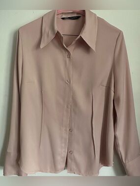 Zara Blush Pink Button-Front Blouse